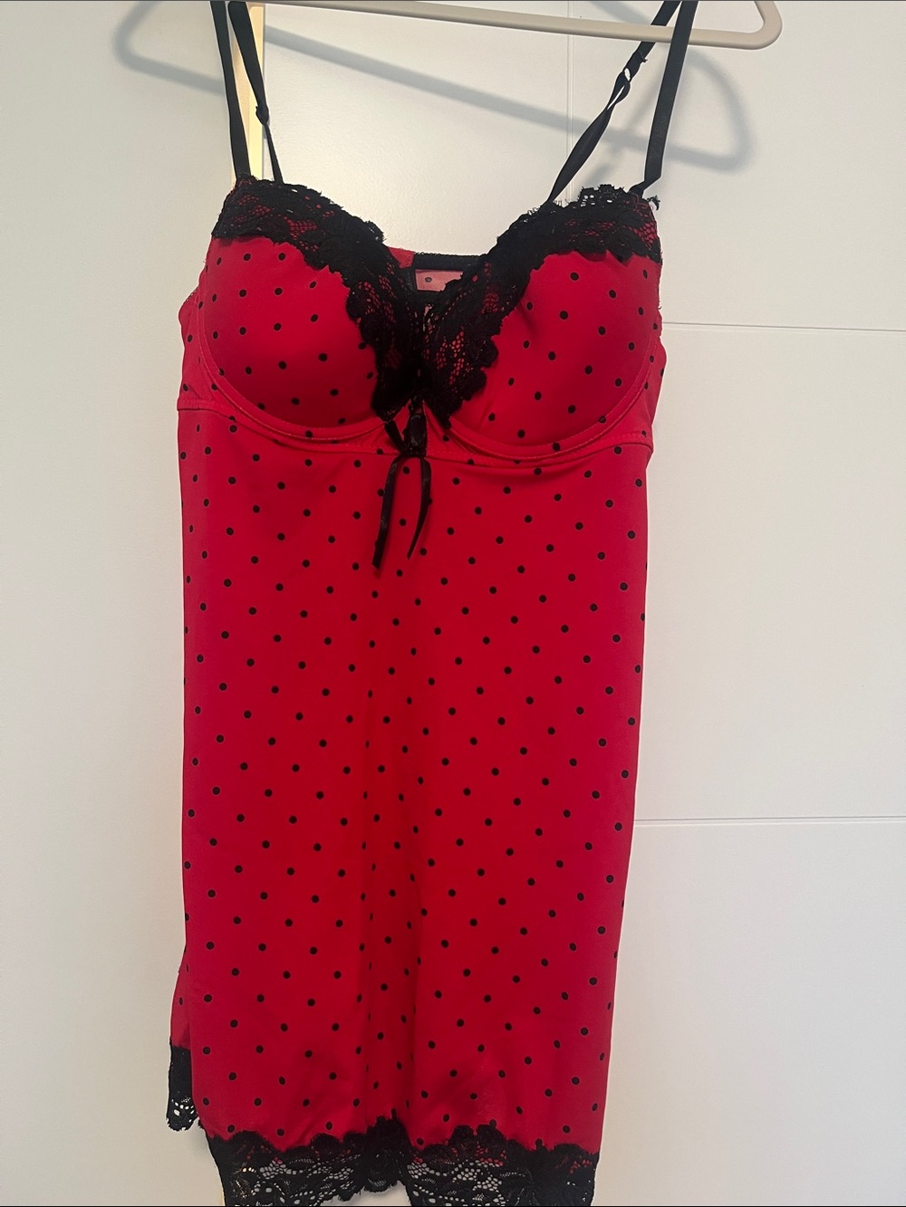 Red Polka Dot Lace Trim Chemise - Women Intimates